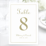 Numéro De Table Elégante Réception de mariage d'or Table dîner for<br><div class="desc">Mariage Table Numéro événement design de signe de fête dispose d'une élégance classique avec la couleur or chic contemporain sur un arrière - plan blanc classique. Personnalisez la conception de table mariage avec votre nom, date mariage et numéro de table dans les lettres et le script tendance. Le dos de...</div>