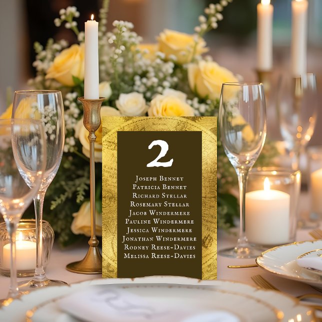 Numéro De Table Elégante Réception De Mariage En Or (Elegant Golden Wedding Reception Table Number)