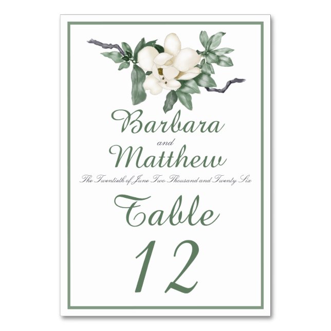 Numéro De Table Elégante Réception En Fleur De Magnolia Blanche (Par défaut)