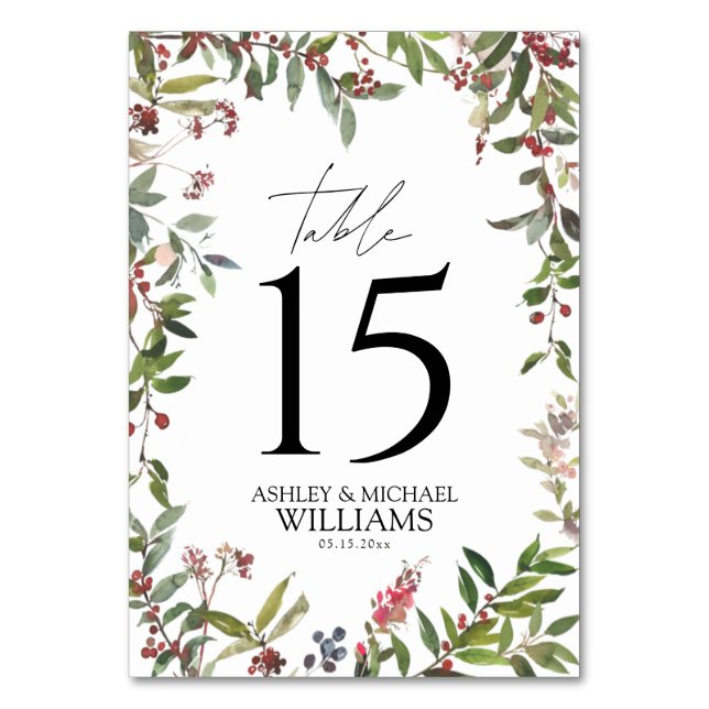 Numéro De Table Elégante Réception Fleur sauvage d'hiver Berry (Dos)