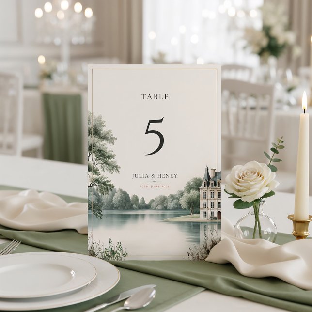 Numéro De Table Élégante table de mariage avec monogramme de châte (Créateur téléchargé)