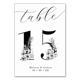 Numéro De Table Élégante table florale noire et blanche 15