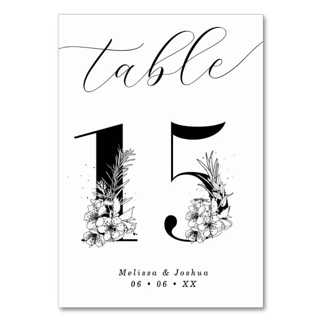 Numéro De Table Élégante table florale noire et blanche 15 (Par défaut)