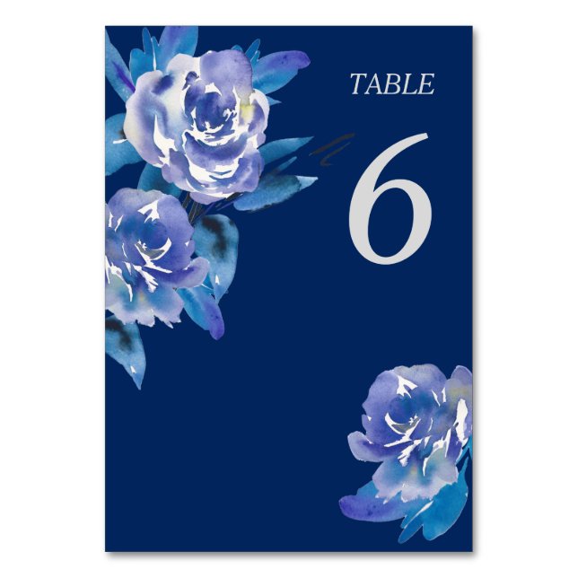 Numéro De Table Elégante table Mariage Floral Bleu Argent (Par défaut)