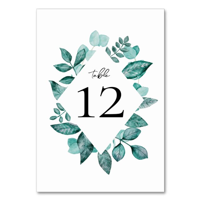 Numéro De Table Elégante Turquoise verdure Mariage d'aquarelle (Par défaut)