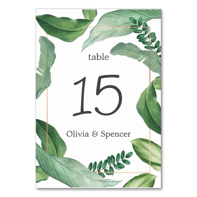 Numéro De Table Elégante verdure tropicale verte. Mariage naturel (Par défaut)