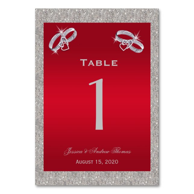 Numéro De Table Élégantes bagues rouges rubis et argentées scintil (Par défaut)