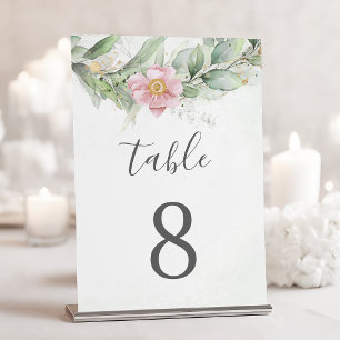 Numéro De Table Élégantes feuilles d'eucalyptus verdure or mariage