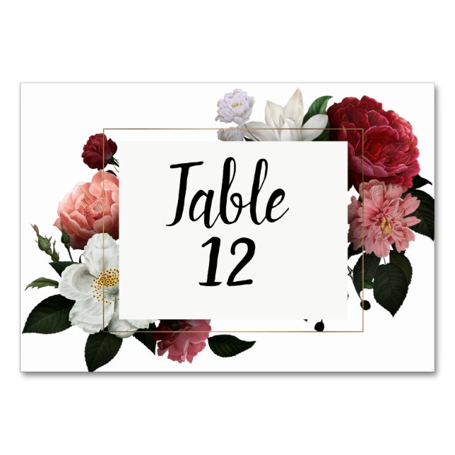 Numéro De Table Élégantes fleurs bordeaux et roses (Devant)