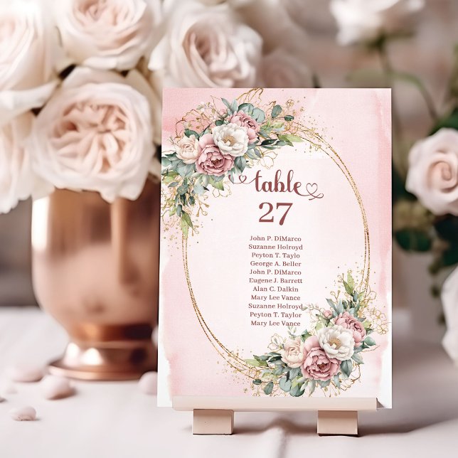 Numéro De Table Élégantes Fleurs Rose Poussiéreuses Eucalyptus Num (Elegant Dusty Pink Flowers Eucalyptus Table Numbers)