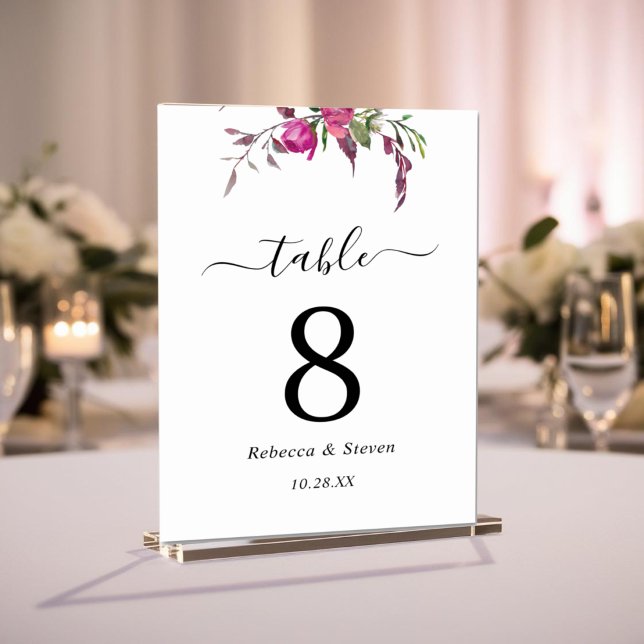 Numéro De Table Élégantes fleurs roses violettes de mariage de pri (Créateur téléchargé)