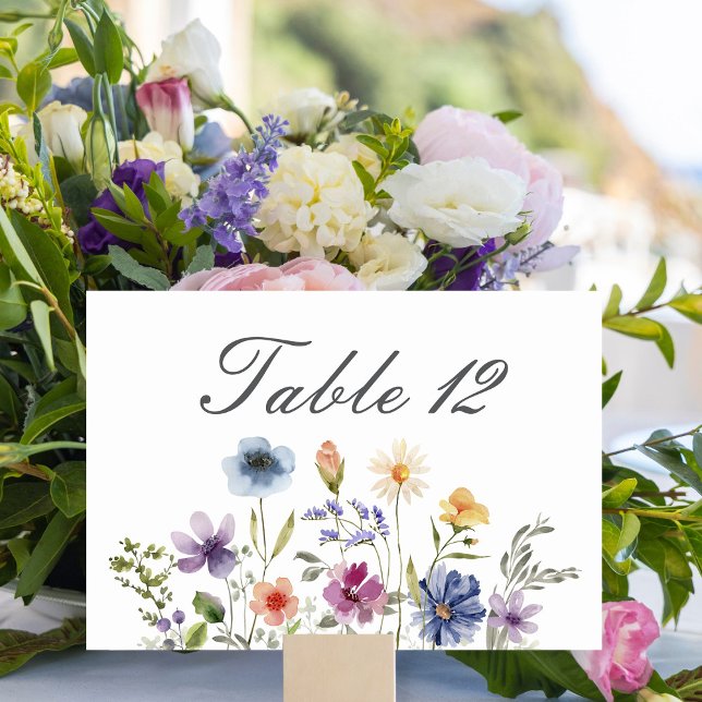 Numéro De Table Élégants fleurs sauvages aquarelle Mariage de prin (Créateur téléchargé)