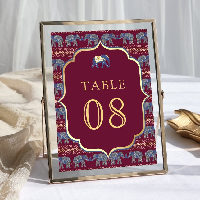 Numéro De Table Élément indien de mariage à l'éléphant de Bourgogn (Créateur téléchargé)