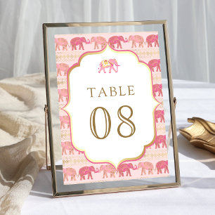 Numéro De Table Élément indien de mariage à l'éléphant rose et or