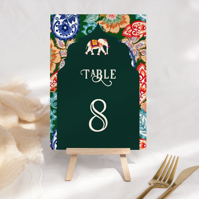 Numéro De Table Éléphant de l'art populaire indien Vert Émeraude M (Créateur téléchargé)
