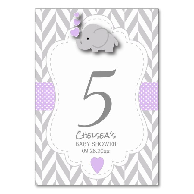 Numéro De Table Eléphant pourpre et gris Chevron (Par défaut)