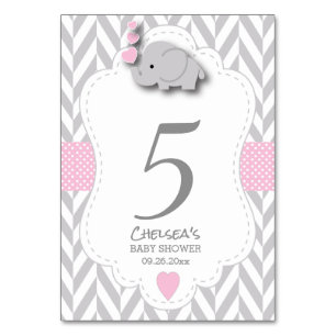 Numéro De Table Eléphant rose et gris Chevron