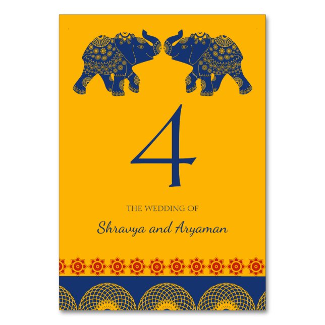 Numéro De Table Eléphants à thème indiens en Mariage bleu royal (Par défaut)