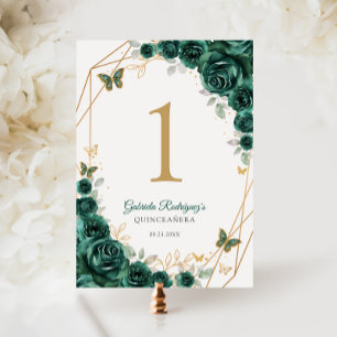 Numéro De Table Emerald Gold Floral Quinceanera
