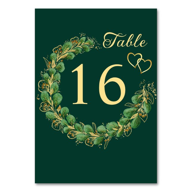 Numéro De Table Emerald Green Eucalyptus Wreath Jewel Tone Mariage (Par défaut)