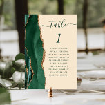 Numéro De Table Emerald Green Gold Agate Champagne Mariage<br><div class="desc">Le bord gauche de cette élégante carte de numéro de table mariage moderne comporte une bordure en aquarelle vert émeraude, ornée d'une parties scintillant en faux or. Le mot "table" apparaît en écriture manuscrite verte sur un arrière - plan beige au champagne. Ajoutez les noms de vos invités qui sont...</div>