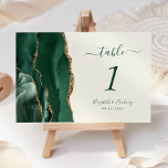 Numéro De Table Emerald Green Gold Agate Mariage ivoire<br><div class="desc">Le bord gauche de cette élégante carte de numéro de table mariage moderne comporte une bordure en aquarelle vert émeraude,  ornée d'une parties scintillant en faux or. Le texte personnalisable combine écriture manuscrite verte,  italique et polices de cuivre sur un arrière - plan ivoire.</div>
