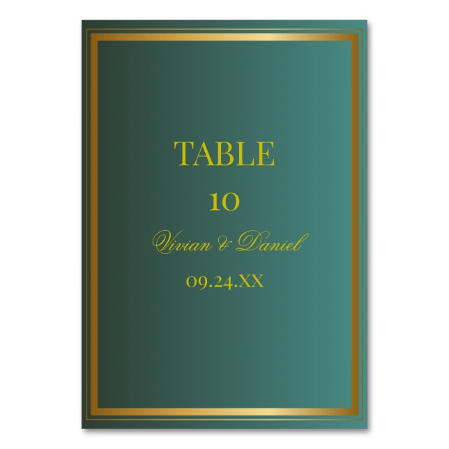 Numéro De Table Emerald Green & Gold Wedding Table Number Card (Par défaut)