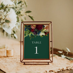 Numéro De Table Emerald Green Moody Floral Bourgogne Mariage