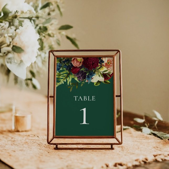 Numéro De Table Emerald Green Moody Floral Bourgogne Mariage (Créateur téléchargé)