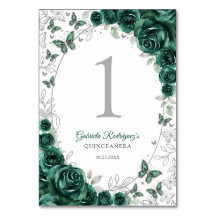 Emerald Green Silver Floral Quinceanera