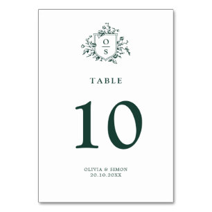 Numéro De Table Emerald Greenery Mariage botanique Vintage