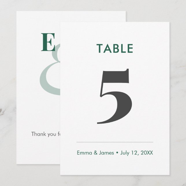 Numéro de table Emerald Minimalist Ampersand |  (Devant / Derrière)