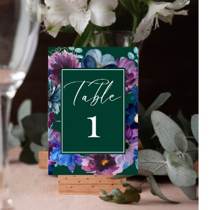 Numéro De Table Émeraude vert aquarelle fleurie Mariage d'hiver