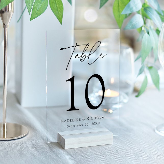 Numéro de table en acrylique à écriture minimalist (Please note: this table number does not come with a stand.)