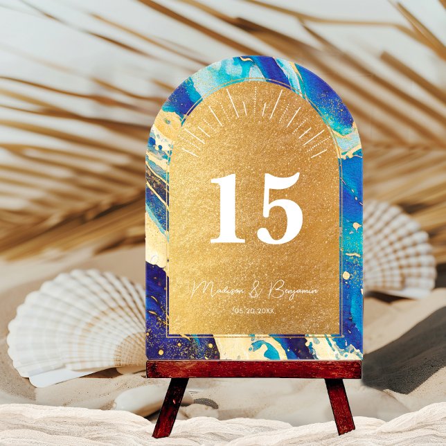 Numéro de Table en Acrylique Arc Royal Bleu et Or  (Créateur téléchargé)