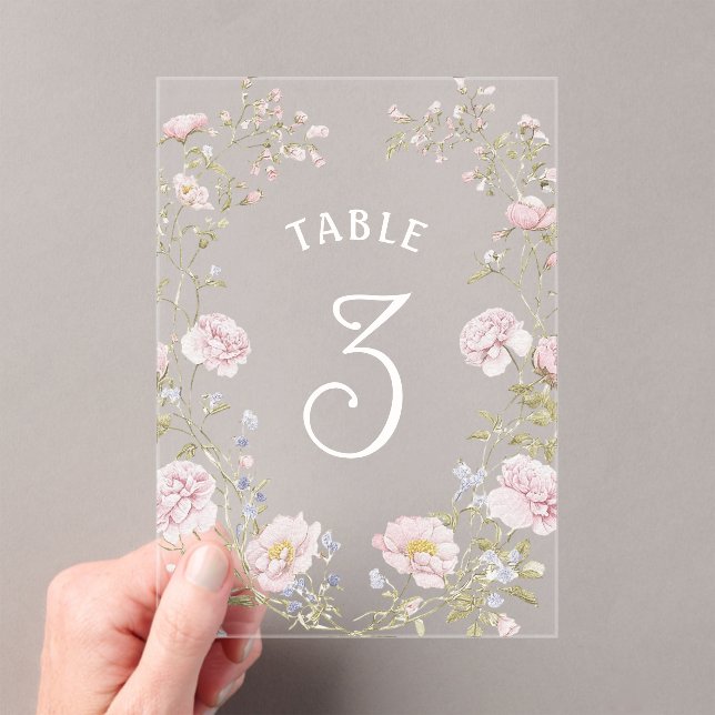 Numéro de table en acrylique avec cadre floral ros (In situ (ordinateur de poche))