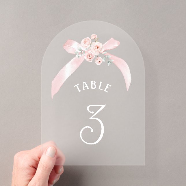 Numéro de table en acrylique avec nœud rose floral (In situ (ordinateur de poche))