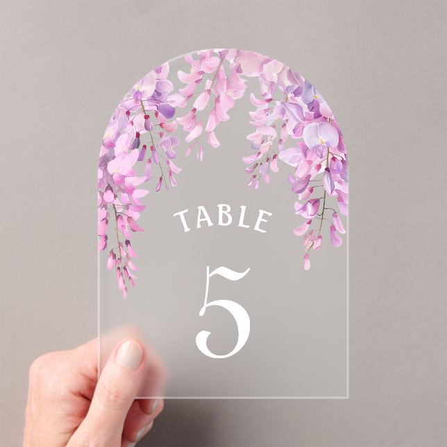 Numéro de table en acrylique baptême Wisteria rose (In situ (ordinateur de poche))