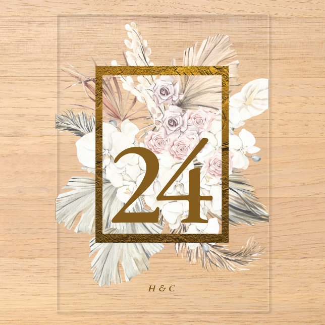 Numéro de table en acrylique Bohème doré Herbe des (Recto)
