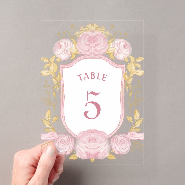 Numéro de table en acrylique Crête Roses aquarelle (In situ (ordinateur de poche))