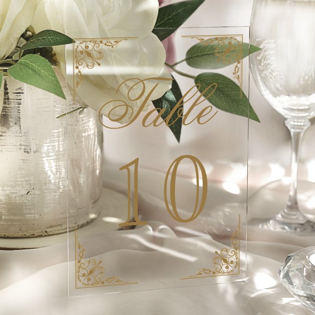 Numéro de table en acrylique de mariage orné d'or (Créateur téléchargé)