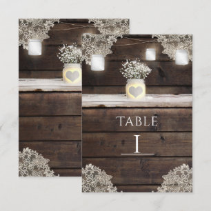 Numéro de table en bois de grange rustique, dentel