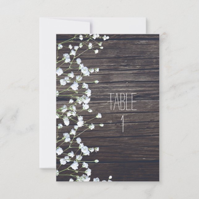 Numéro de table en bois rustique foncé avec fleurs (Devant)