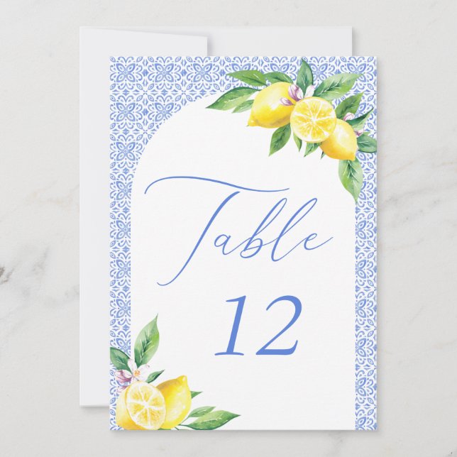 Numéro de table en carrelage bleu italien au citro (Devant)