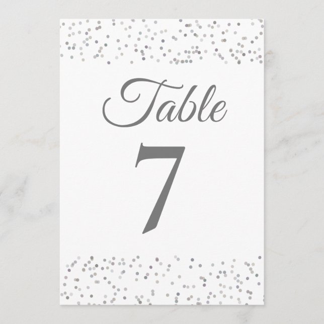 Numéro de table en confettis Silver Stardust (Devant)