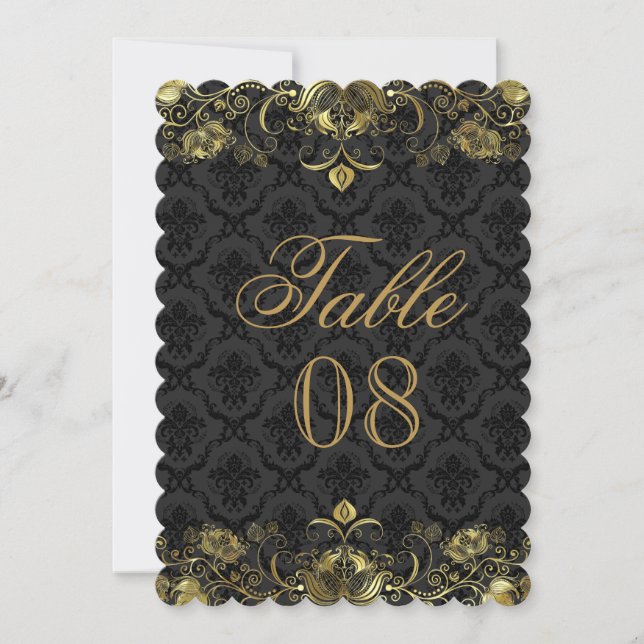 Numéro de table en damas or et noir (Devant)