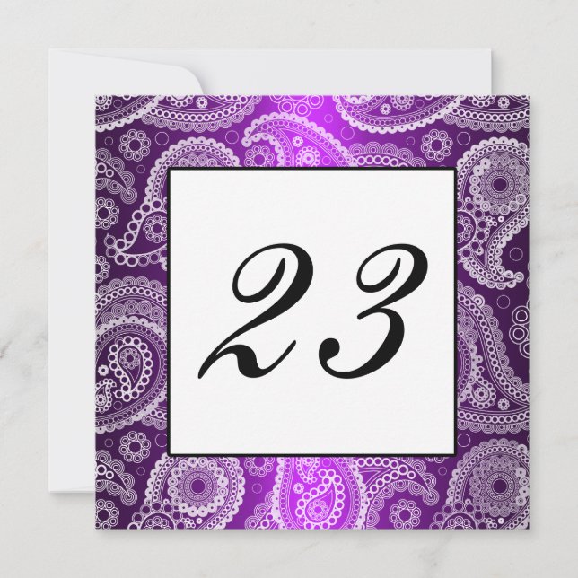 Numéro de table en dentelle violette et motif pais (Devant)