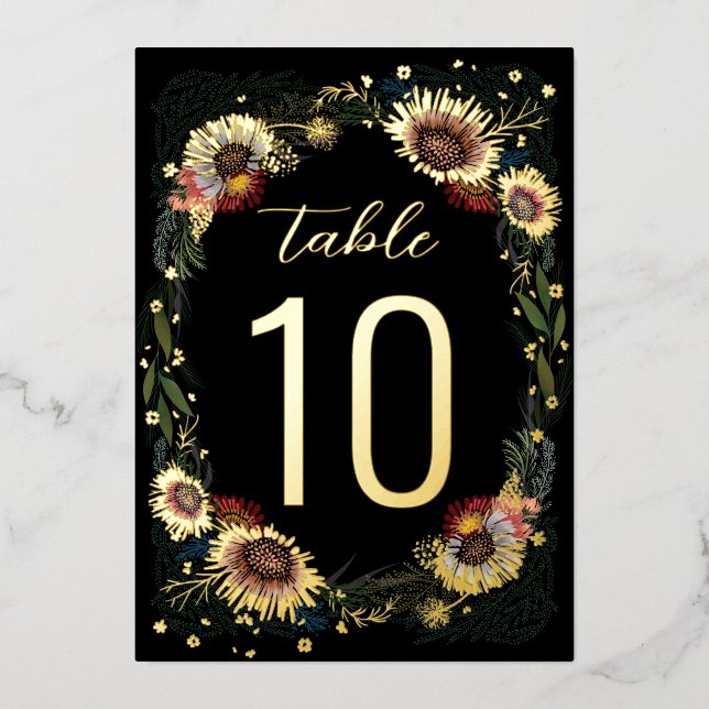 Numéro de table en feuille d'or Boho Fleurs esquis (Recto)