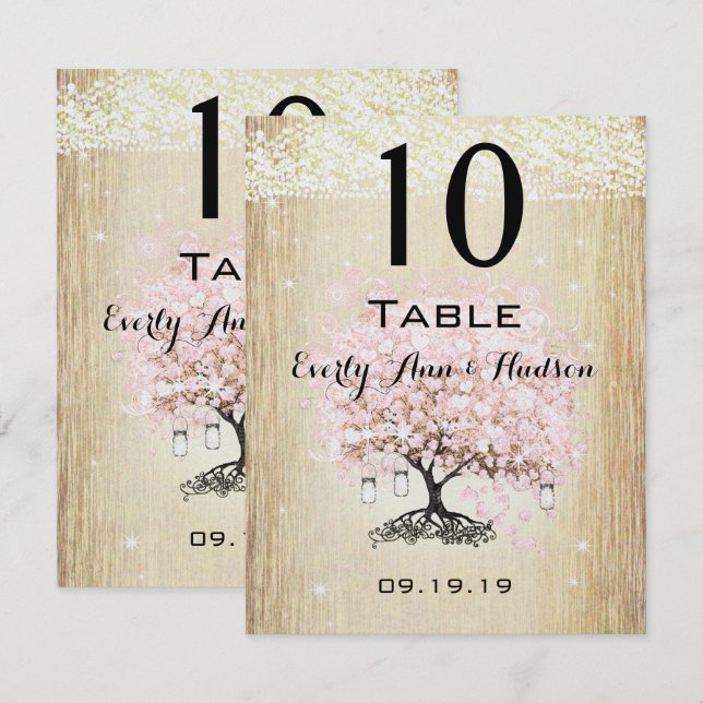 Numéro de table en forme d'arbre à feuilles en cœu (Devant / Derrière)