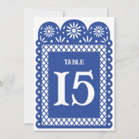 Numéro de table en papier découpé bleu mexicain